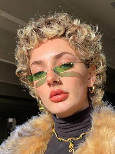 Short Curly Blonde Wig Curly 8" Monofilament Synthetic Wigs