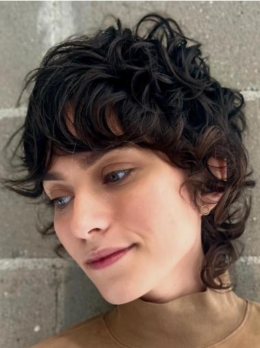 Short Black Wigs Human Hair Curly 8" Lace Wigs