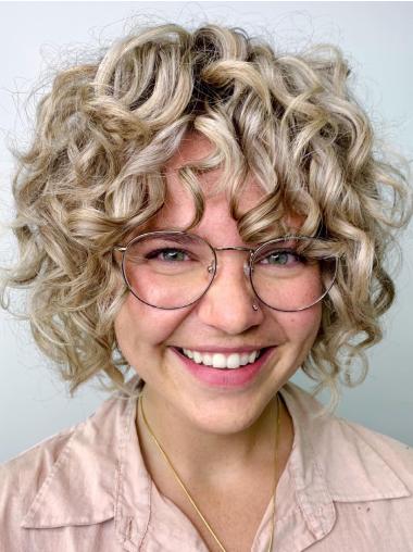 Short Curly Human Hair Wigs 8" Lace Front Blonde Wigs