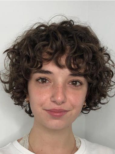 Short Curly Human Hair Wigs 8" Lace Front Black Wigs