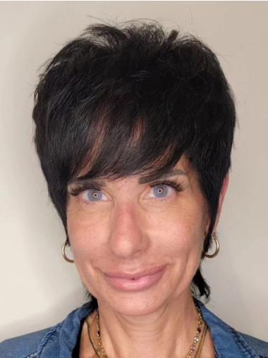 Short Pixie Wigs For Black Hair Monofilament With Bangs 4" Synthetic Wigs