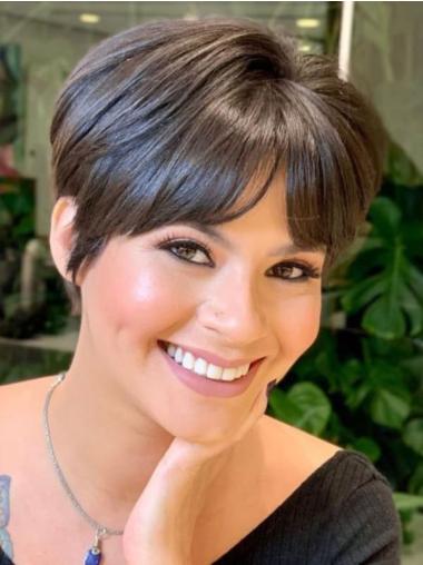 Black Hair Short Wigs Monofilament With Bangs 6" Synthetic Wigs