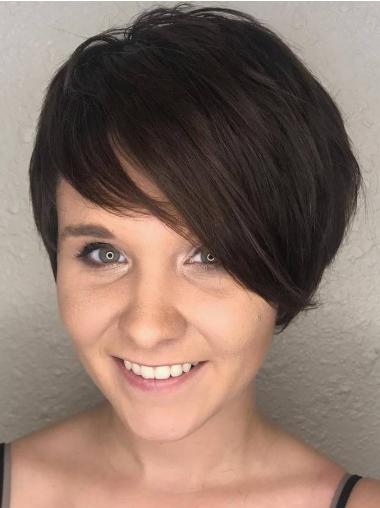 Short Black Hair Wigs Lace Front Synthetic 6" With Bangs Wigs