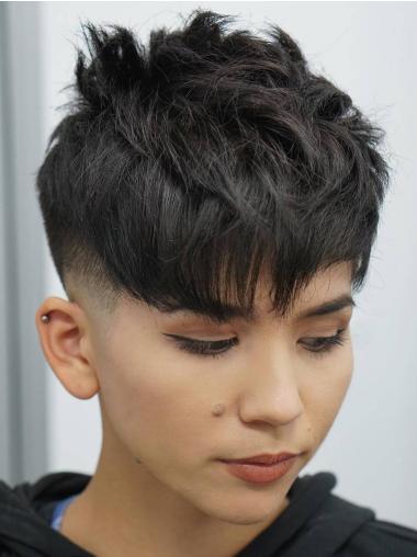 Short Black Pixie Wigs Lace Front Boycuts 4" Synthetic Wigs