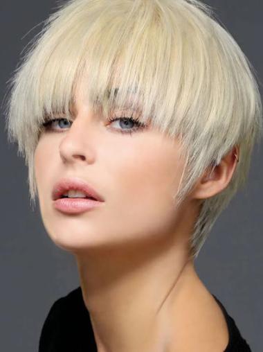 Human Hair Wigs Short Hair White 6" Monofilament Wigs