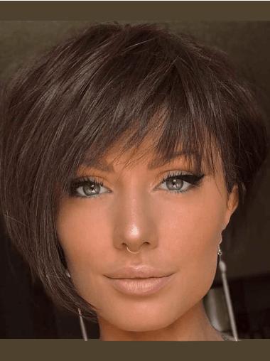 Short Pixie Style Wigs Monofilament Synthetic 6" With Bangs Wigs