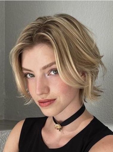 Short Blonde Human Hair Wigs 8" Wavy Lace Front Wigs