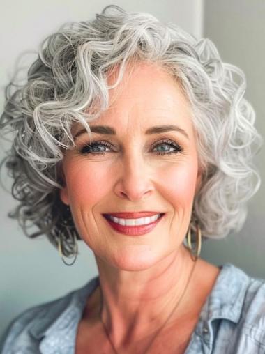 Short Grey Wigs Curly 8" Monofilament Synthetic Wigs