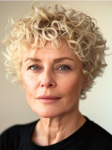 Short Curly Blonde Wigs Monofilament Synthetic 6" With Bangs Wigs