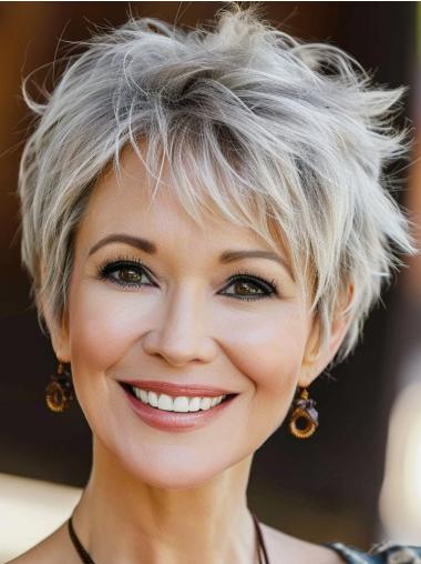 Short Grey Wigs Monofilament Synthetic 4" Layered Wigs