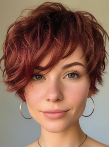 Short Auburn Wigs Monofilament Synthetic 6" Layered Wigs