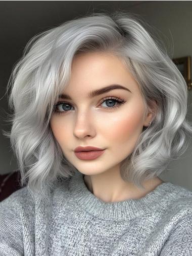 Silver Grey Bob Wigs Remy Human Hair Monofilament 10" Layered Wigs