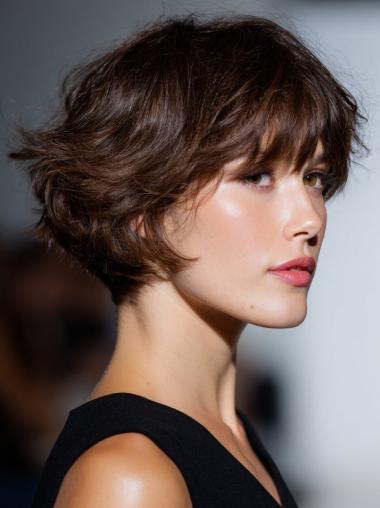 Short Brown Bob Wig 6" Lace Front Layered Remy Human Hair Wigs