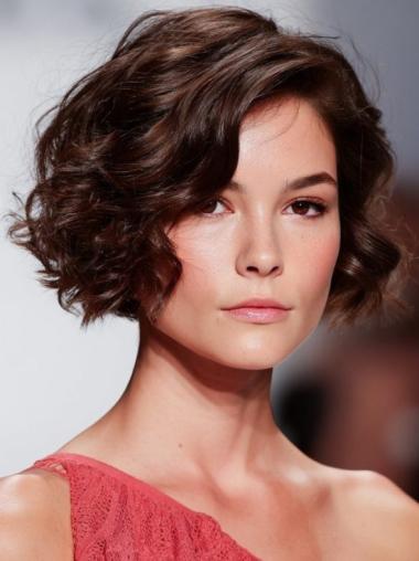 Short Brown Bob Wigs 8" Monofilament Layered Remy Human Hair Wigs