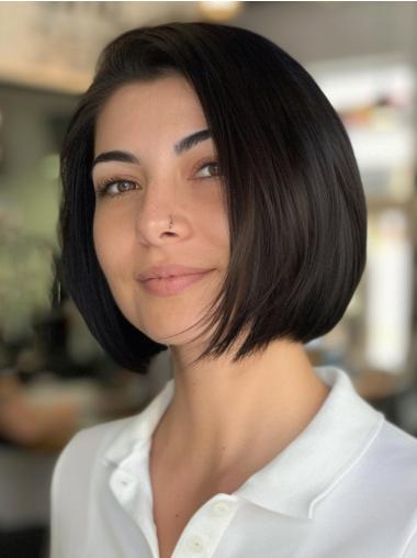 Human Hair Black Bob Wig Lace Front Straight 10" Layered Wigs