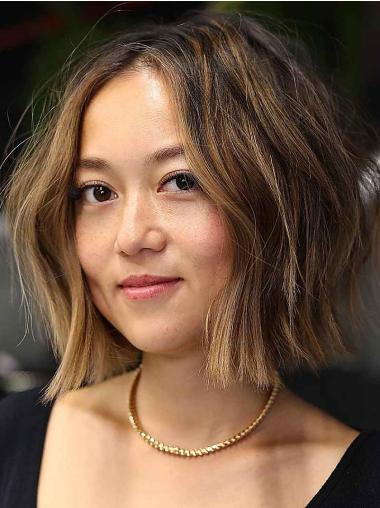 Bob Wig For Thick Hair 10" Monofilament Layered Ombre Tone Wavy Wigs