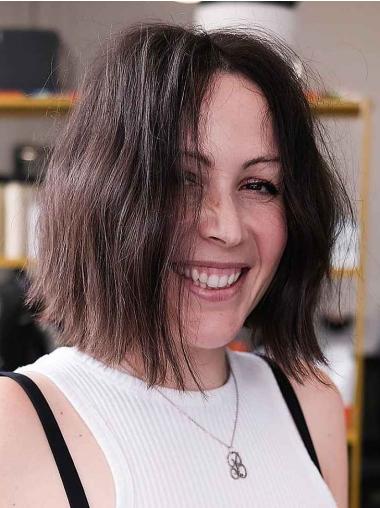 Ladies Wigs Bob Style 10" Monofilament Layered Brown Wavy Wigs