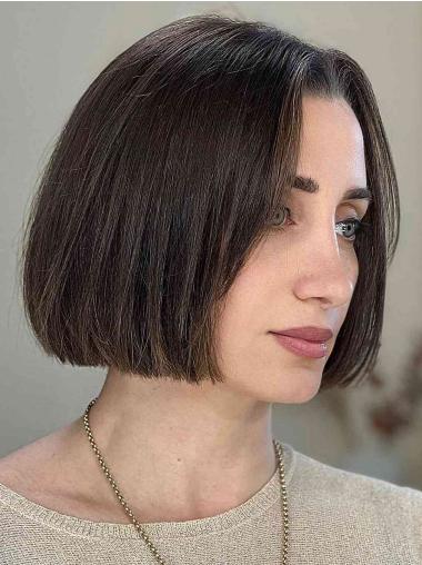 Black Bob Real Wigs Lace Front Straight 10" With Bangs Wigs