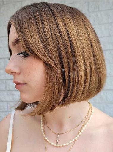 Real Hair Blonde Bob Wigs Lace Front Straight 10" With Bangs Wigs