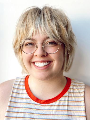 Short Blonde Bob Wigs 8" Monofilament With Bangs Synthetic Wigs