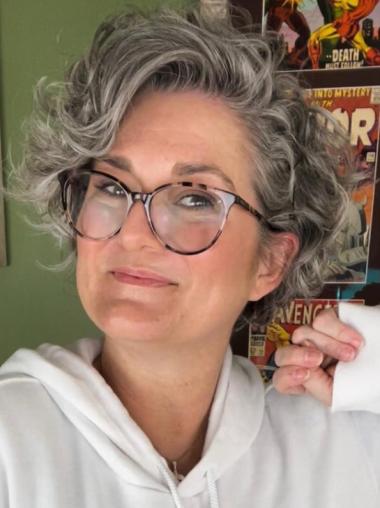 Grey Short Bob Wigs Remy Human Hair Lace Front 6" Layered Wigs