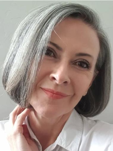 Bob Wig Grey Remy Human Hair Lace Front 10" Layered Wigs