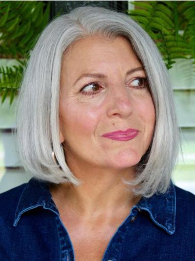 Grey Wig Bob Remy Human Hair Lace Front 10" Layered Wigs