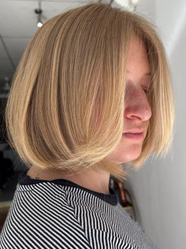 Blonde Bob Real Hair Wig Lace Front Straight 10" Layered Wigs