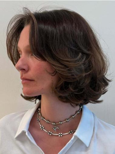 Bob Cut Wigs For Sale 10" Lace Front Layered Brown Wavy Wigs