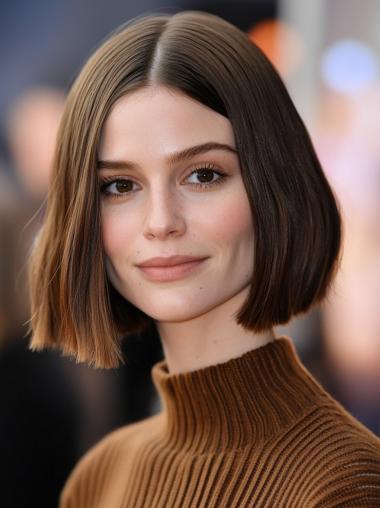 Human Hair Bob Wigs Lace Front Straight 10" With Bangs Wigs