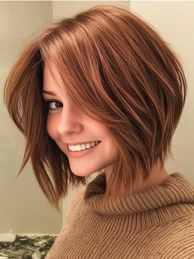 Long Bob Style Wigs 10" Monofilament Layered Brown Straight Wigs