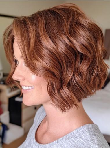 Bob Hairstyle Wig 10" Monofilament Layered Auburn Wavy Wigs