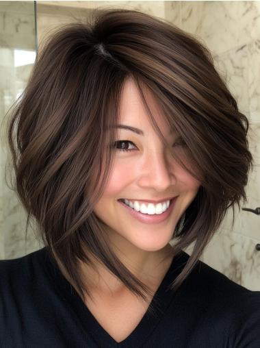 Real Hair Bob Wigs Monofilament Straight 10" With Bangs Wigs