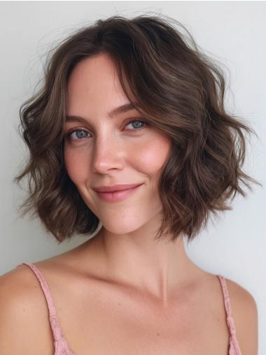 Bob Wig That Looks Real 10" Lace Front Layered Brown Wavy Wigs