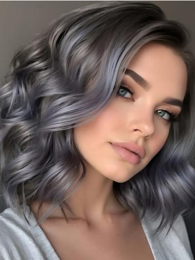 Silver Grey Wigs Bob Remy Human Hair Lace Front 12" Layered Wigs