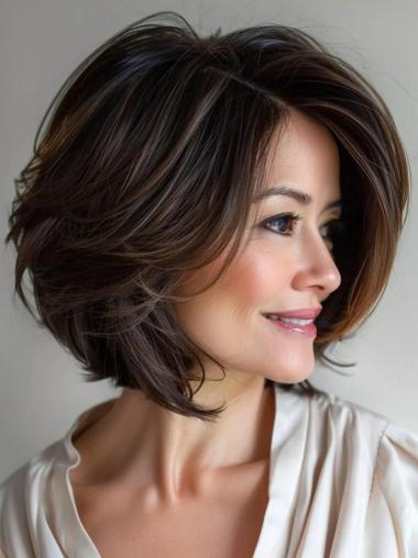 Dark Brown Bob Wigs For Sale Straight Synthetic 10" Chin Length Wigs