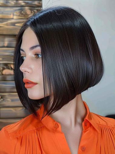 Black Bob Real Hair Wig Lace Front Straight 10" Without Bangs Wigs