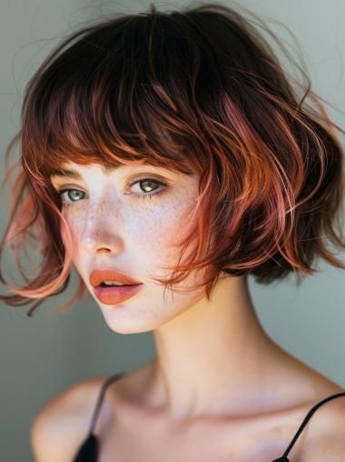 Short Bob Wig With Bangs Synthetic 8" Monofilament Wigs