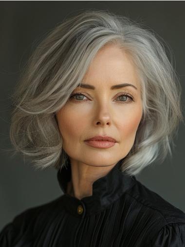Bob Grey Wig Remy Human Hair Monofilament 10" Layered Wigs