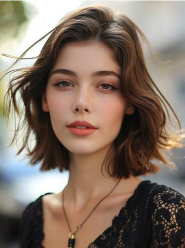 Ladies Wig Bob Lace Front 12" Remy Human Hair Layered Wavy Wigs