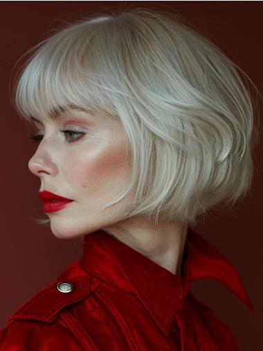 Short Grey Bob Wigs Layered Remy Human Hair 8" Lace Front Wigs