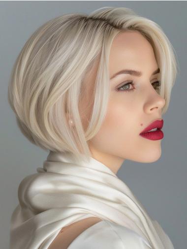 Blond Short Bob Wigs Layered Remy Human Hair 8" Lace Front Wigs