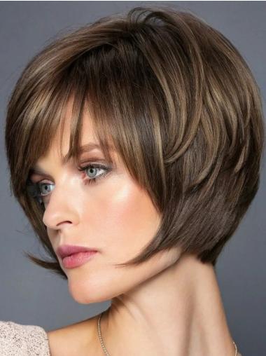 Short Stacked Bob Wigs With Bangs Remy Human Hair 8" Lace Front Wigs