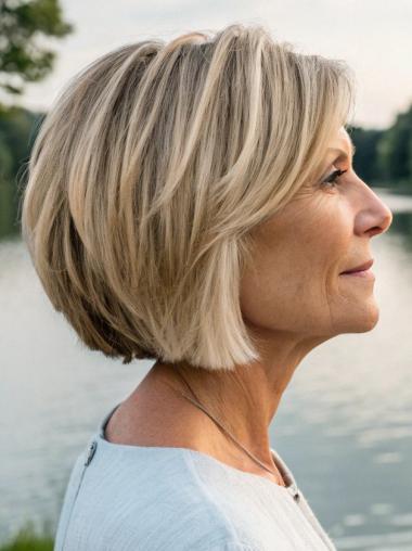 Human Hair Bob Lace Wigs Layered 10" Straight Chin Length Wigs