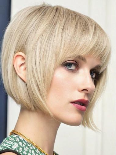 Medium Blonde Bob Wigs Straight Synthetic 10" Chin Length Wigs