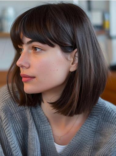 Lace Front Bob Wig With Bangs 12" Straight Chin Length Wigs