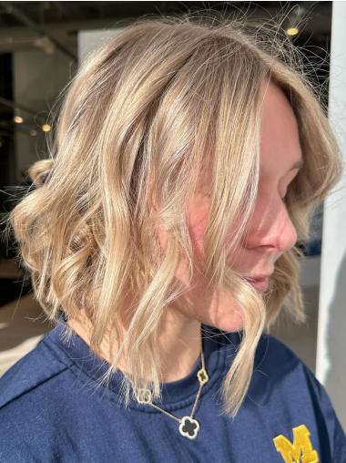 Blonde Bobbed Wig Wavy Remy Human Hair 12" Chin Length Wigs