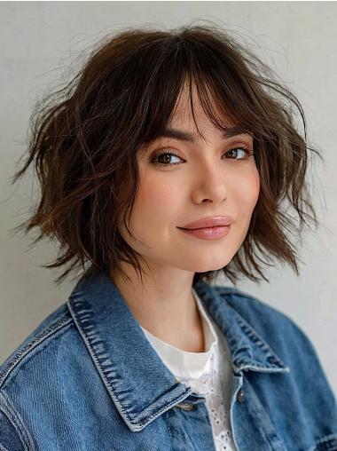 Brown Bob Wig Wavy Synthetic 10" Chin Length Wigs