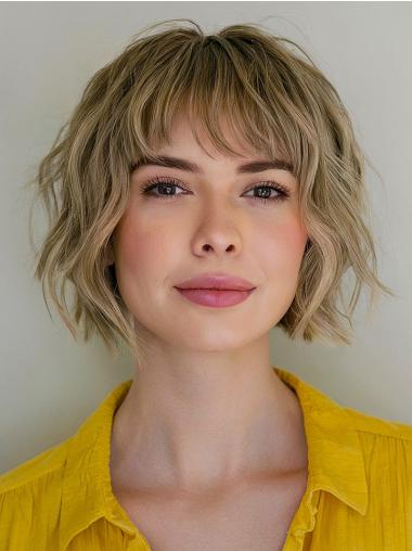 Short Bob Wig Blonde With Bangs Synthetic 8" Monofilament Wigs