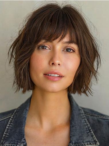 Brown Bob Wigs Wavy Remy Human Hair 10" Chin Length Wigs